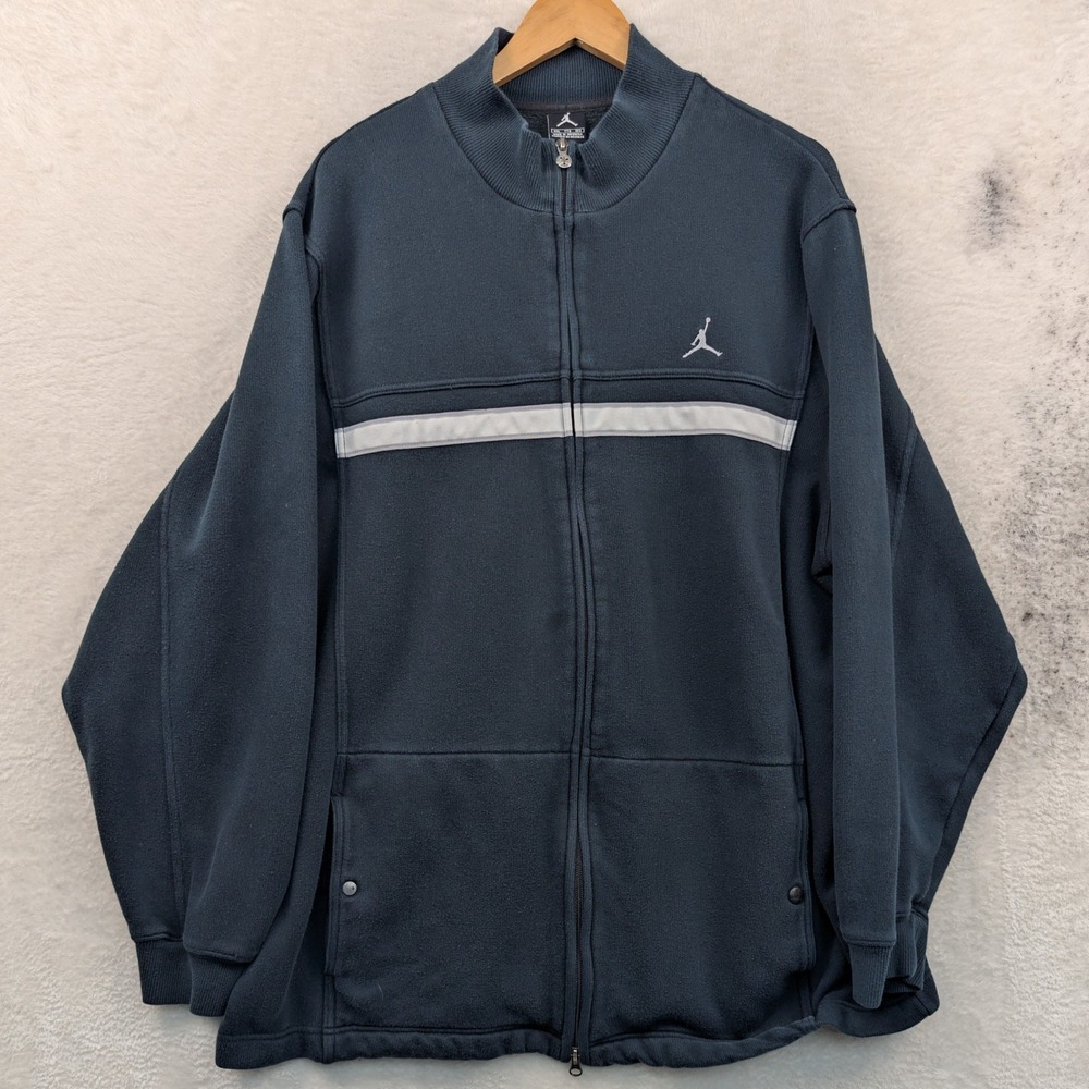 VTG Michael Jordan Brand Jacket Mens XXL Navy Blue Sportswear Fleece Striped Y2K